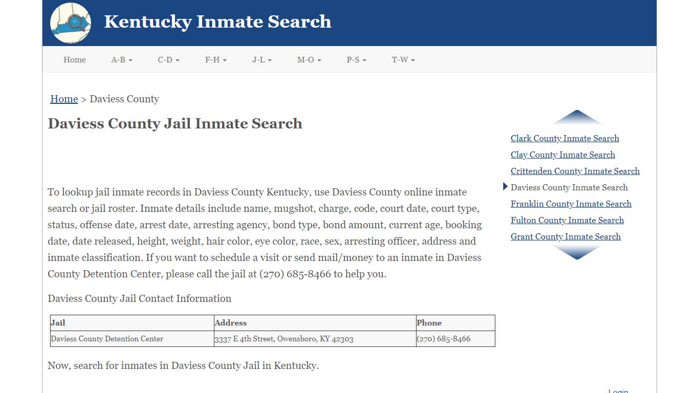 Daviess County Jail Inmate Search